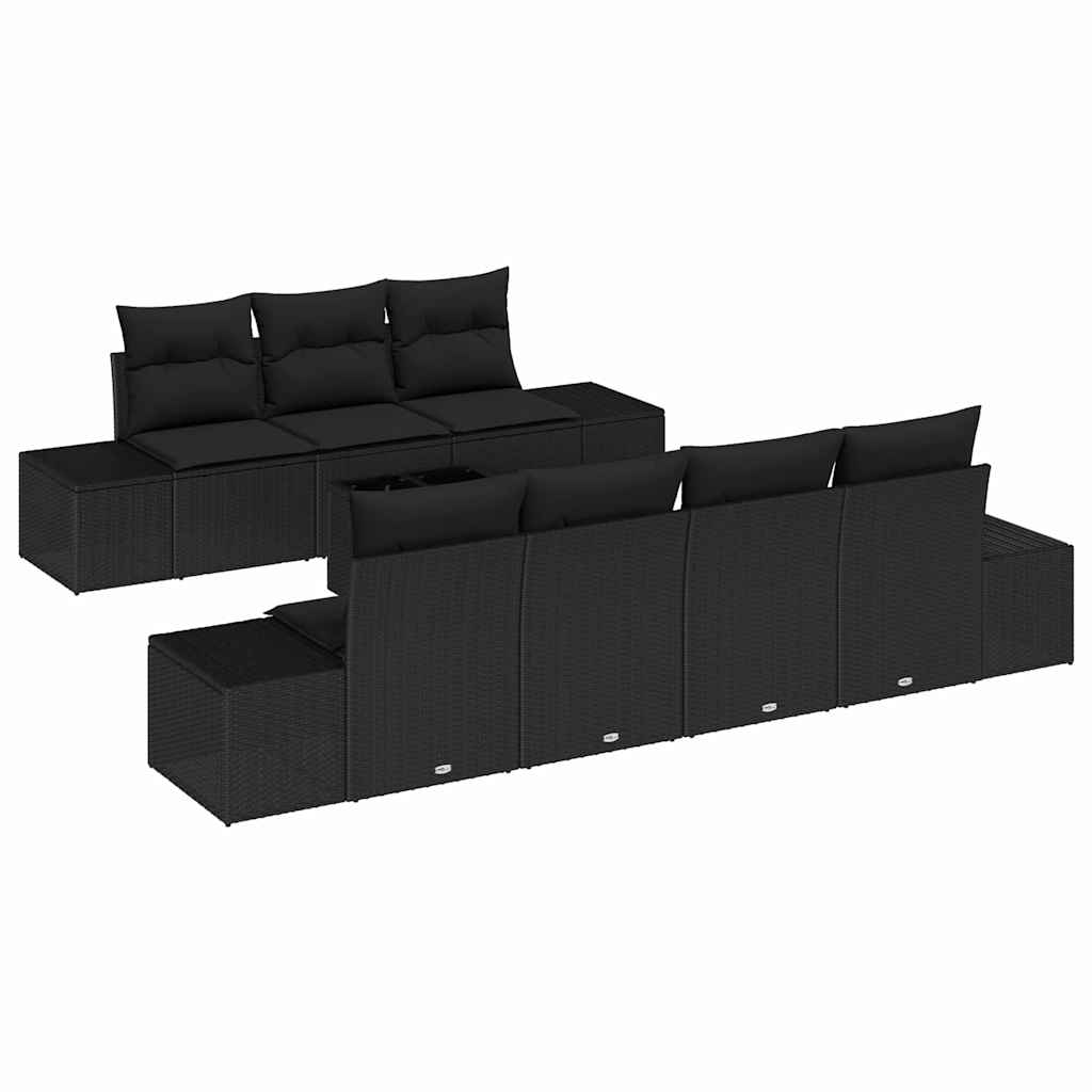 Σετ Καναπέ Κήπου με μαξιλάρι 8 pcs Μαύρο συνθετικό ρατάν - Pakobazaar