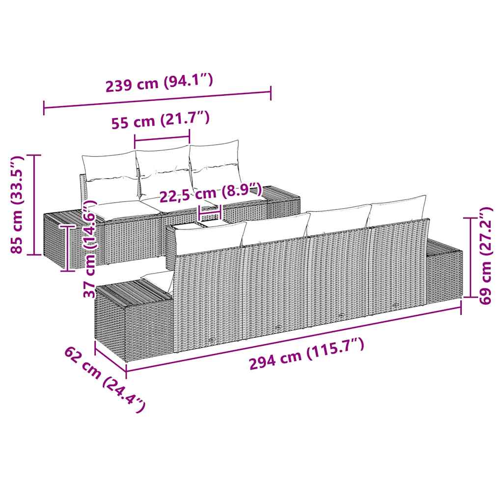 Σετ Καναπέ Κήπου με μαξιλάρι 8 pcs Μαύρο συνθετικό ρατάν - Pakobazaar