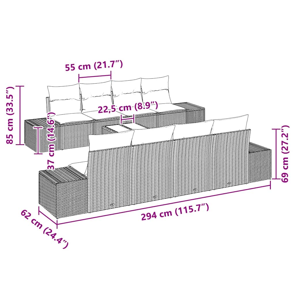 Σετ Καναπέ Κήπου 8 pcs Καφέ και Κρέμα συνθετικό ρατάν - Pakobazaar