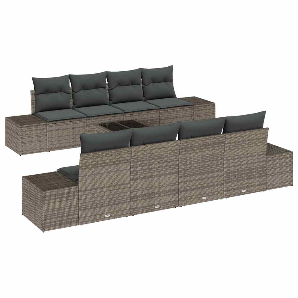 Σετ Καναπέ Κήπου με μαξιλάρι 8 pcs Γκρι συνθετικό ρατάν