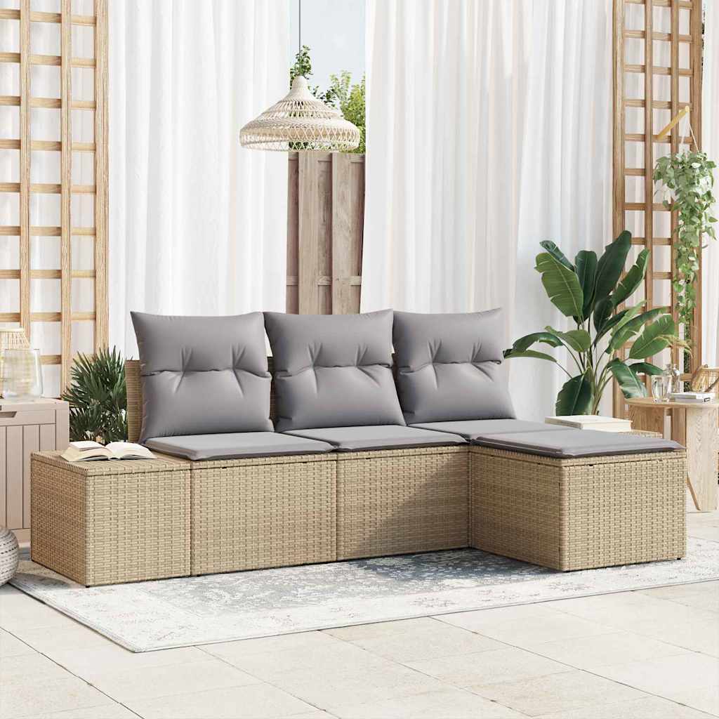 Σετ Καναπέ Κήπου 4 pcs Μπέζ και Ανοιχτό Γκρι συνθετικό ρατάν