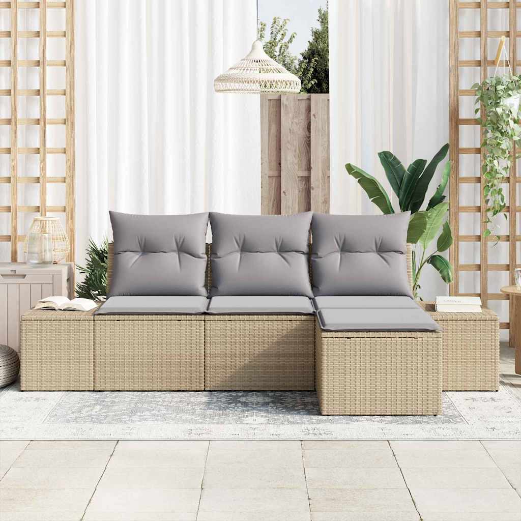 Σετ Καναπέ Κήπου 4 pcs Μπέζ και Ανοιχτό Γκρι συνθετικό ρατάν
