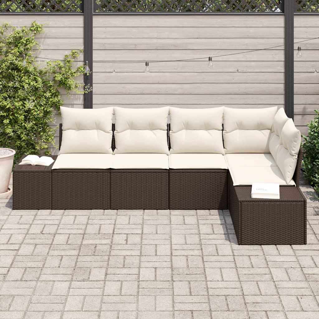 Σετ Καναπέ Κήπου 5 pcs Καφέ και Κρέμα συνθετικό ρατάν