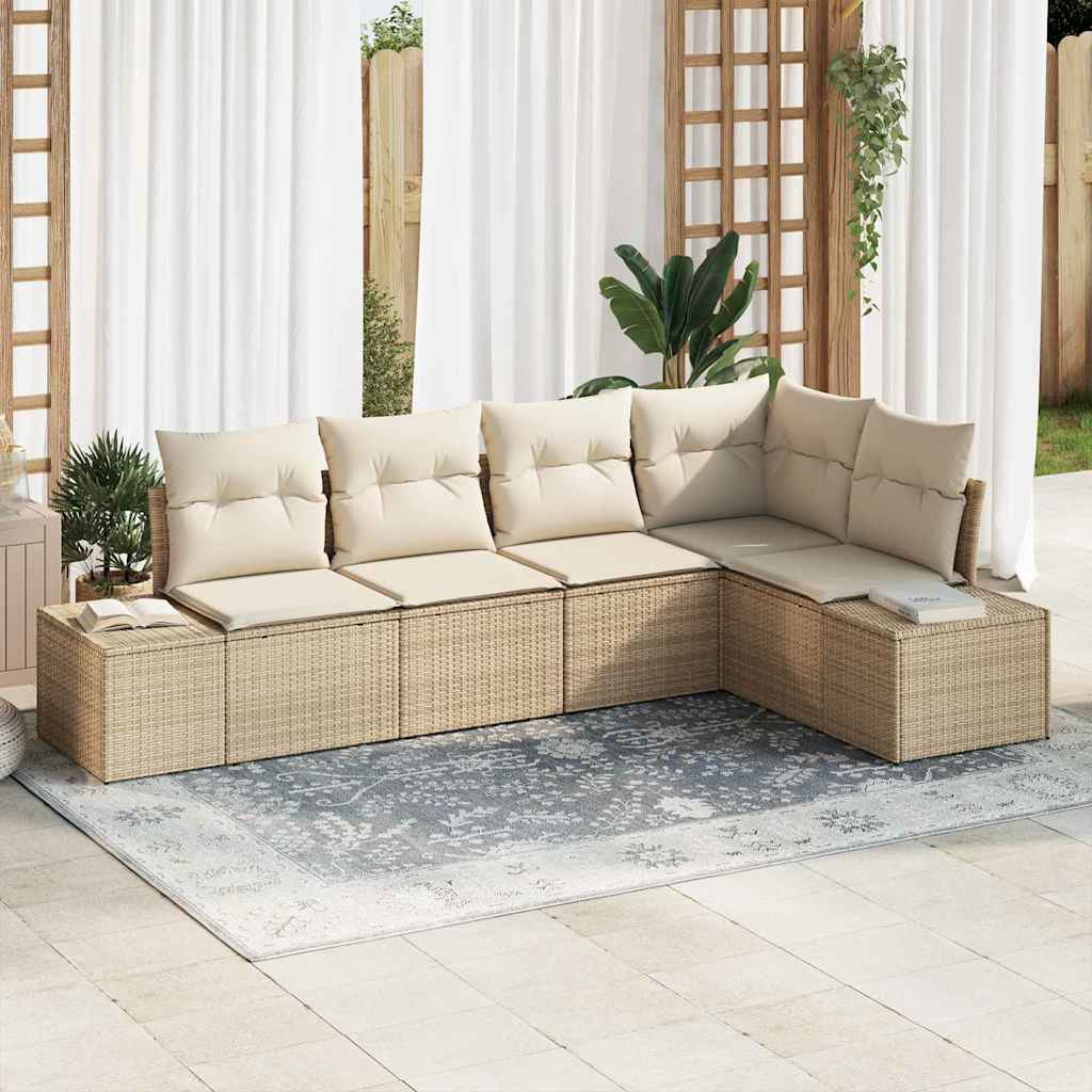 Σετ Καναπέ Κήπου 5 pcs Μπεζ και Κρέμα συνθετικό ρατάν