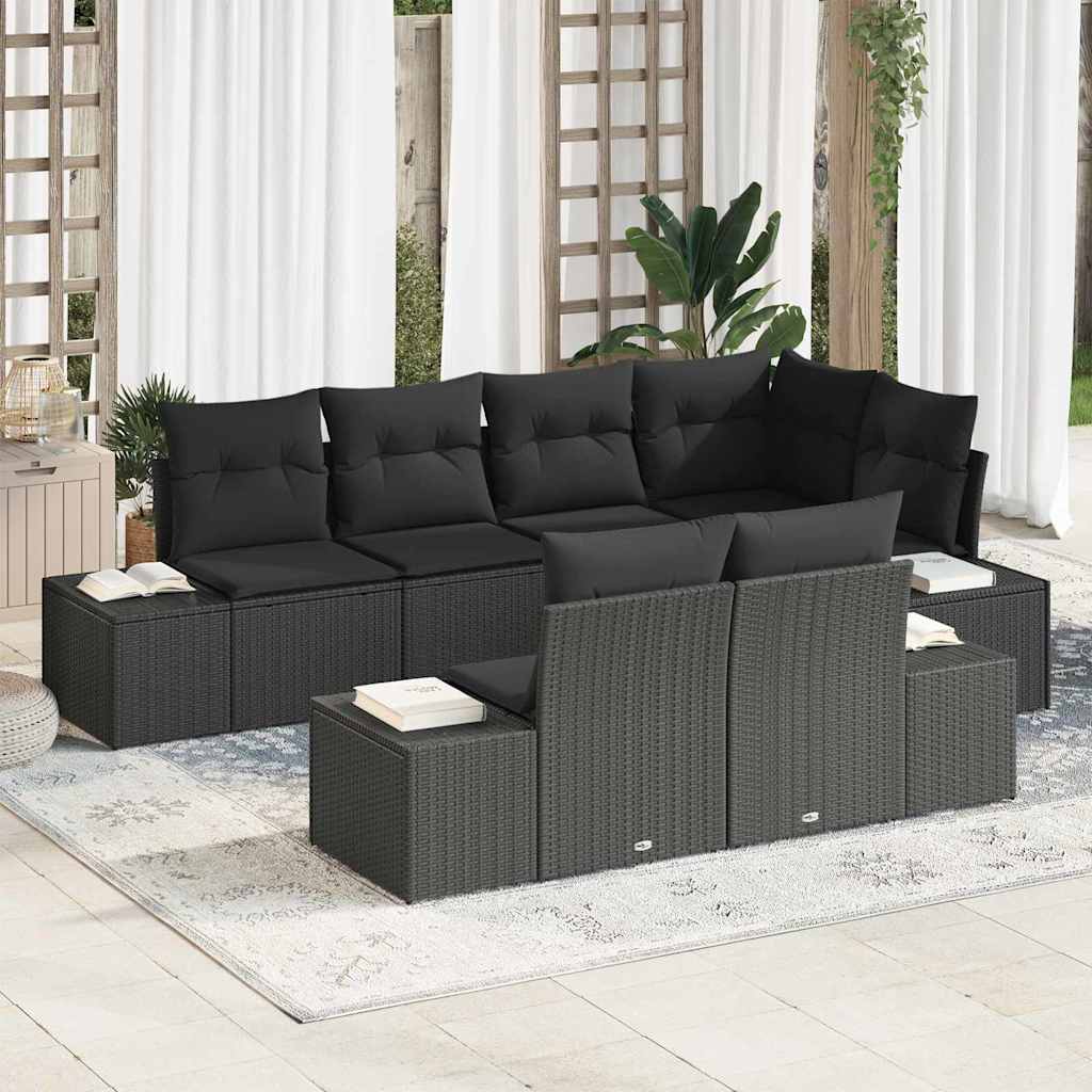 Σετ Καναπέ Κήπου με αποθήκευση 7 pcs Μαύρο συνθετικό ρατάν