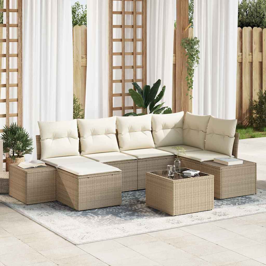 Σετ Καναπέ Κήπου 6 pcs Μπεζ και Κρέμα συνθετικό ρατάν