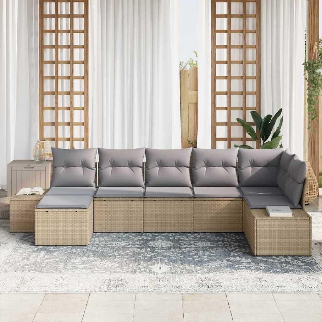 Σετ Καναπέ Κήπου με μαξιλάρι 7 pcs Μπεζ συνθετικό ρατάν