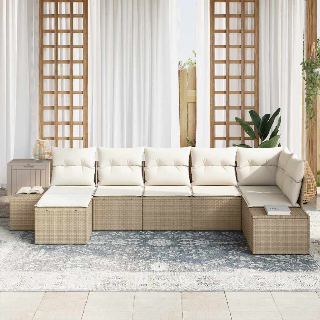 Σετ Καναπέ Κήπου με μαξιλάρι 7 pcs Μπεζ συνθετικό ρατάν