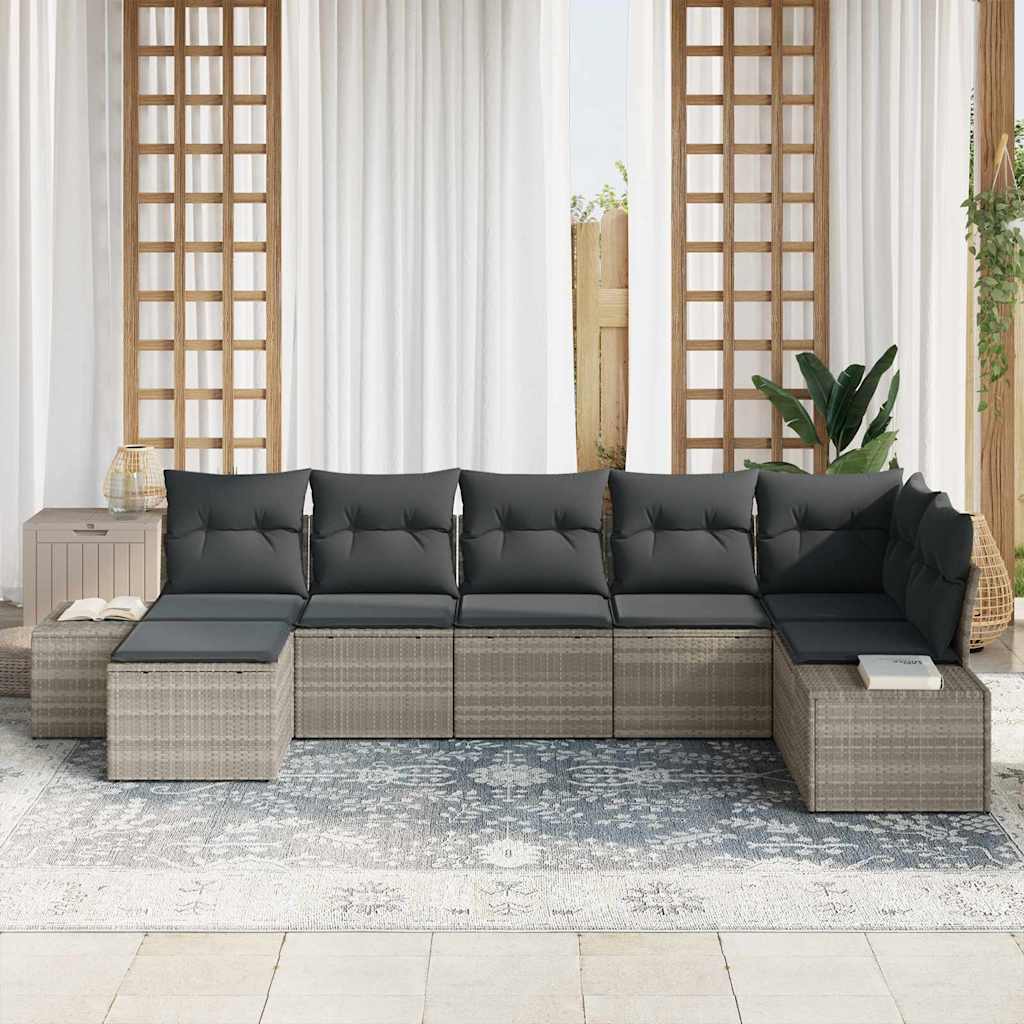 Σετ Καναπέ Κήπου με μαξιλάρι 7 pcs Ανοιχτό γκρι συνθετικό ρατάν