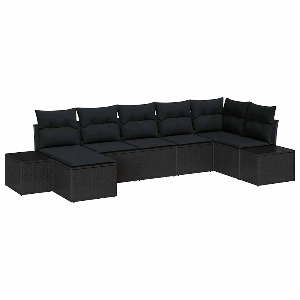 Σετ Καναπέ Κήπου με μαξιλάρι 7 pcs Μαύρο συνθετικό ρατάν - Pakobazaar