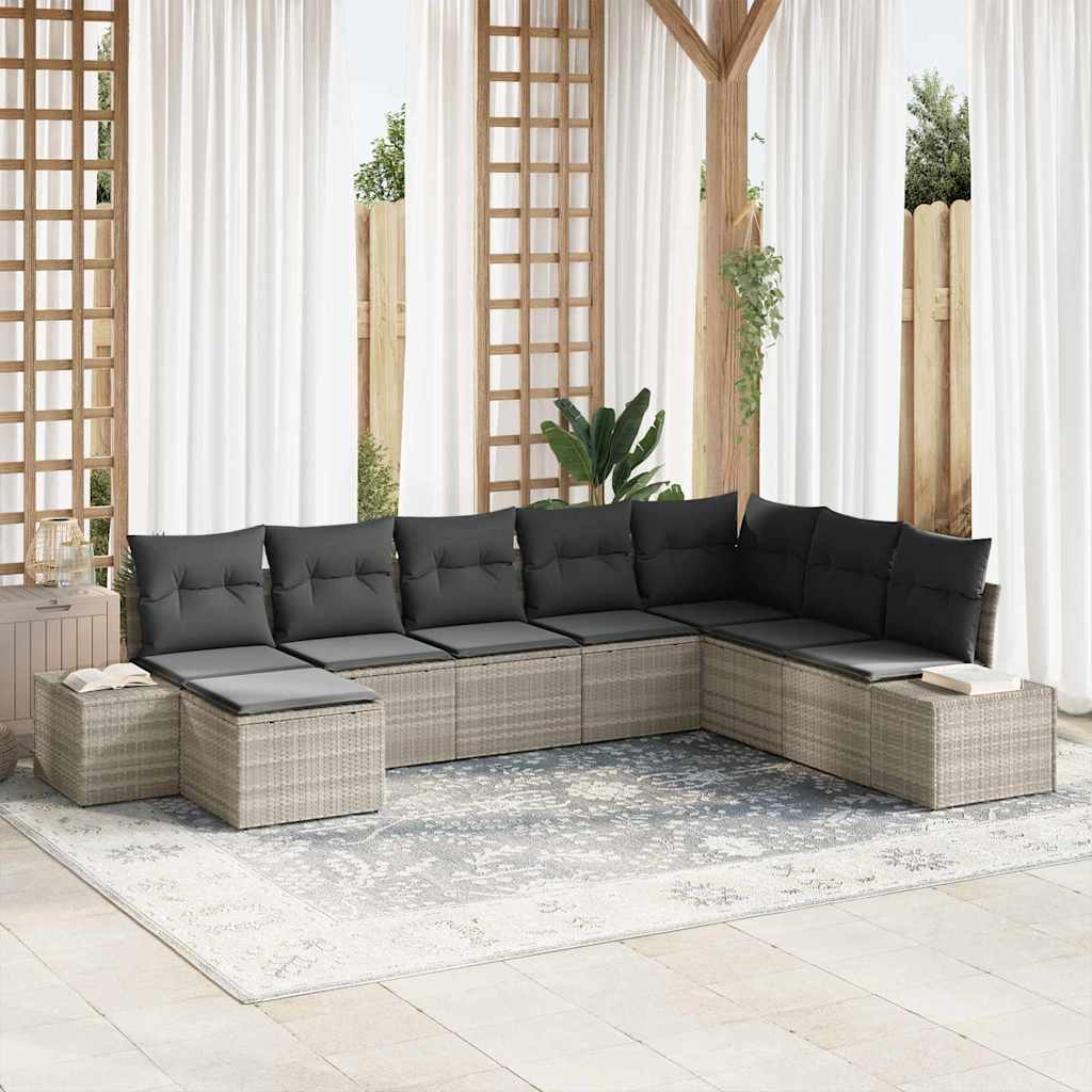 Σετ Καναπέ Κήπου με μαξιλάρι 8 pcs Ανοιχτό γκρι συνθετικό ρατάν