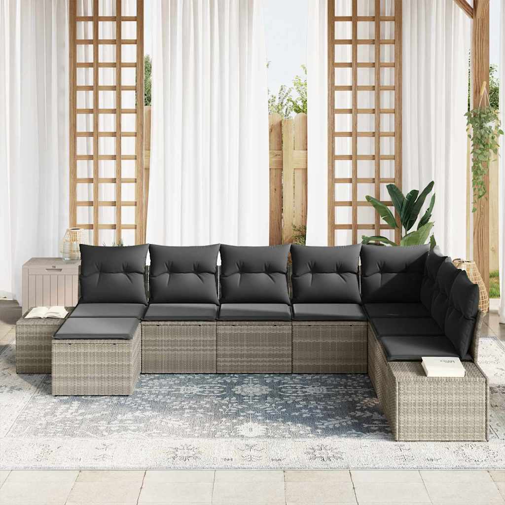 Σετ Καναπέ Κήπου με μαξιλάρι 8 pcs Ανοιχτό γκρι συνθετικό ρατάν