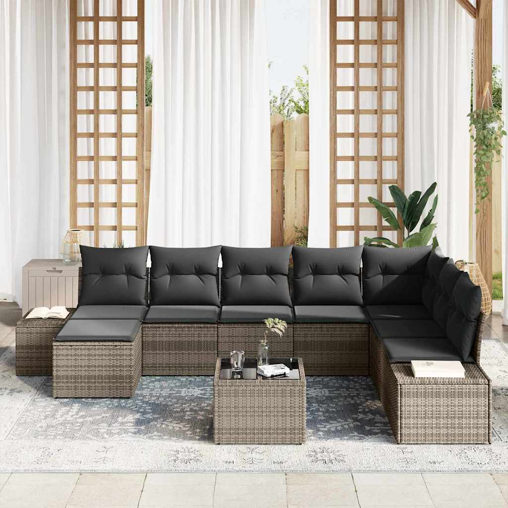 Σετ Καναπέ Κήπου με μαξιλάρι 8 pcs Γκρι συνθετικό ρατάν