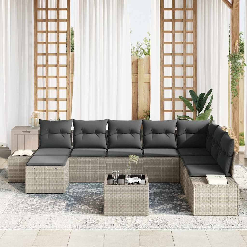 Σετ Καναπέ Κήπου με μαξιλάρι 8 pcs Ανοιχτό γκρι συνθετικό ρατάν