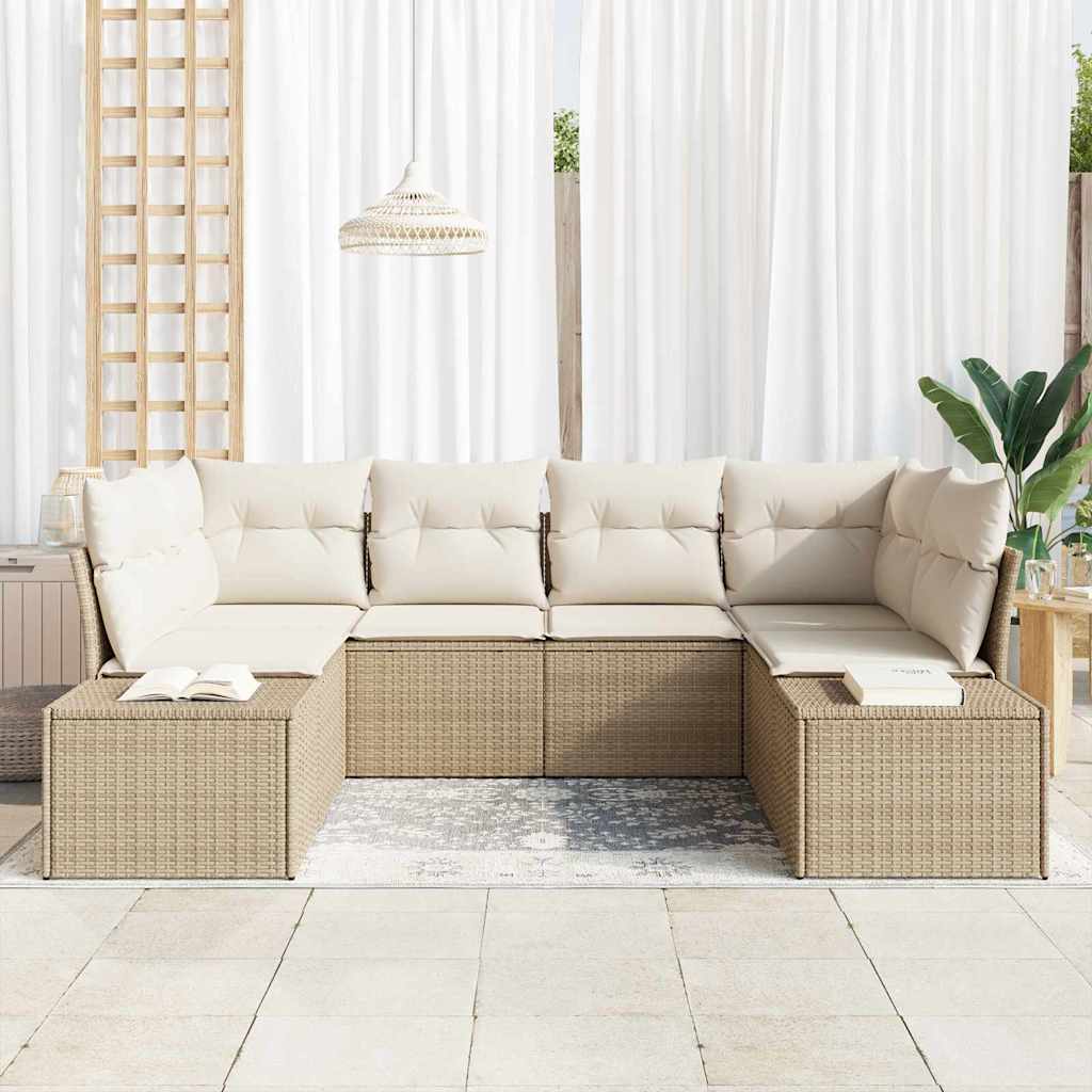 Σετ Καναπέ Κήπου με αποθήκευση 6 pcs Μπεζ και Κρέμα Πολυ ράταν