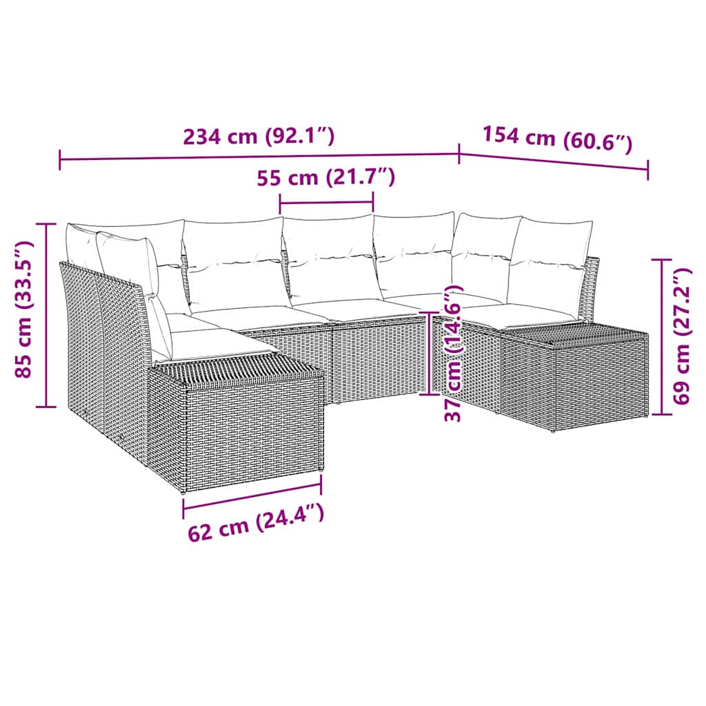 Σετ Καναπέ Κήπου με αποθήκευση 6 pcs Μπεζ και Κρέμα Πολυ ράταν