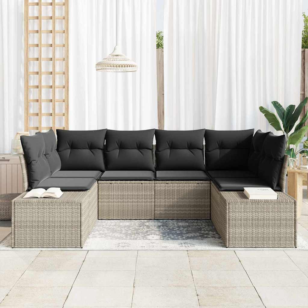 Σετ Καναπέ Κήπου με αποθήκευση 6 pcs Ανοιχτό γκρι Πολυ ράταν