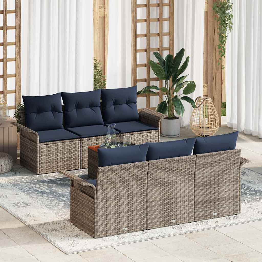 Σετ Καναπέ Κήπου 7 pcs Γκρι και Navy Blue συνθετικό ρατάν - Pakobazaar