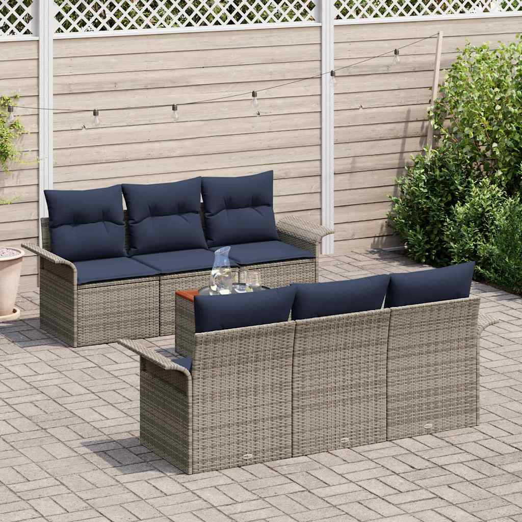 Σετ Καναπέ Κήπου 7 pcs Γκρι και Navy Blue συνθετικό ρατάν - Pakobazaar