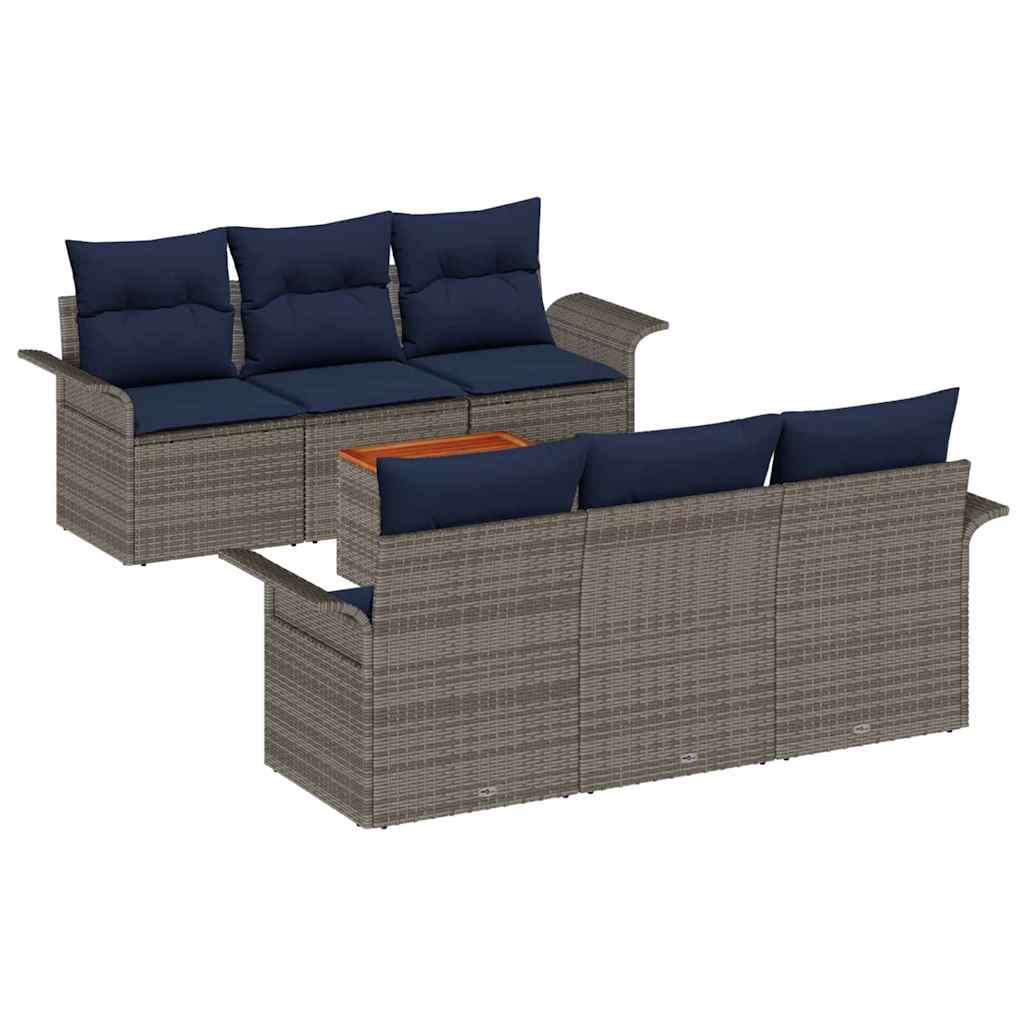 Σετ Καναπέ Κήπου 7 pcs Γκρι και Navy Blue συνθετικό ρατάν - Pakobazaar