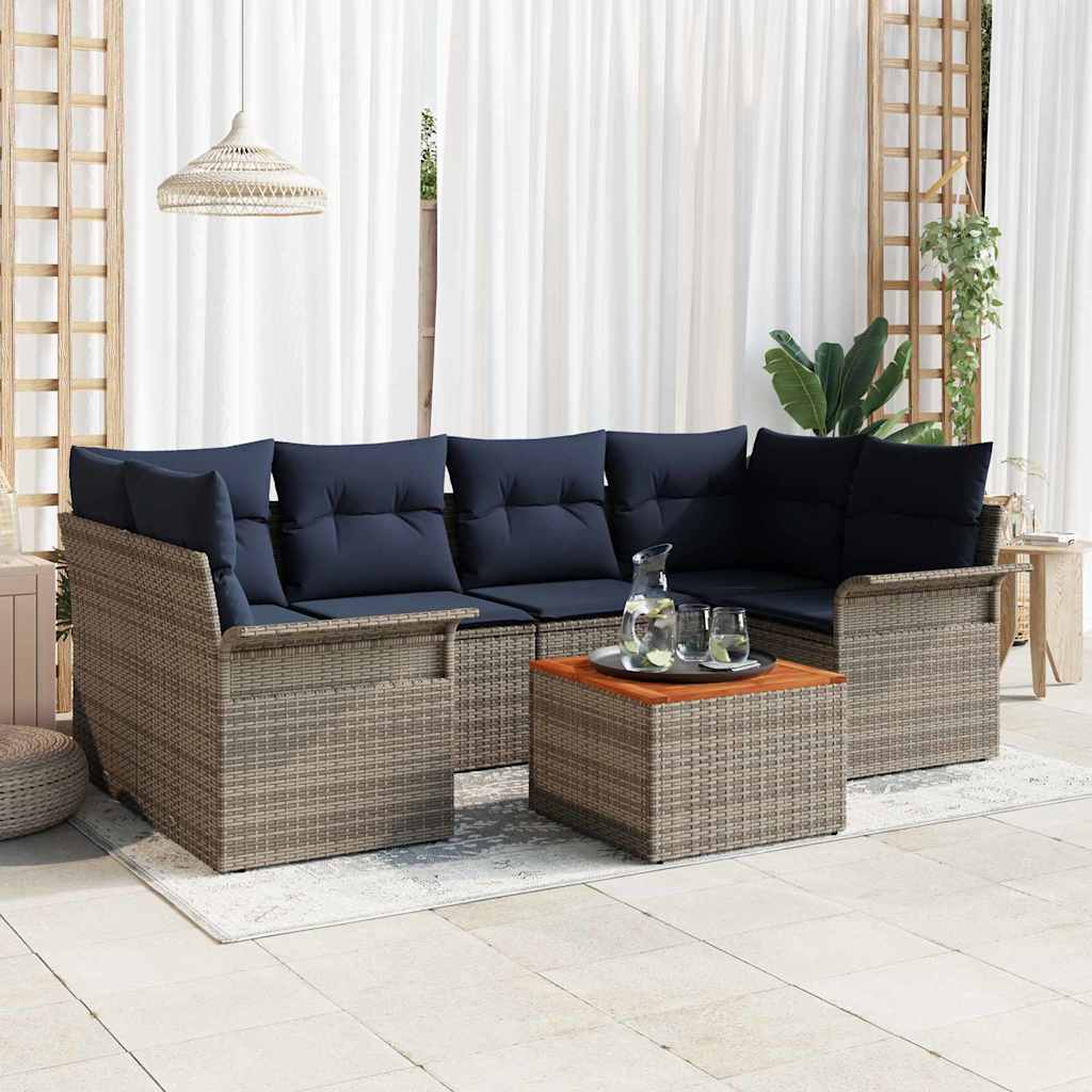 Σετ Καναπέ Κήπου 7 pcs Γκρι και Navy Blue συνθετικό ρατάν - Pakobazaar