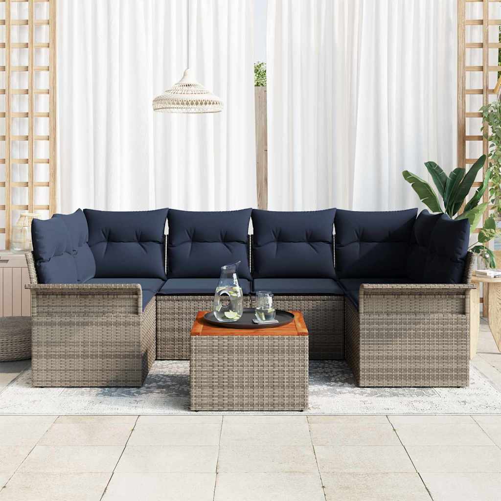 Σετ Καναπέ Κήπου 7 pcs Γκρι και Navy Blue συνθετικό ρατάν - Pakobazaar