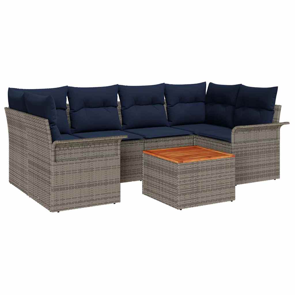 Σετ Καναπέ Κήπου 7 pcs Γκρι και Navy Blue συνθετικό ρατάν - Pakobazaar