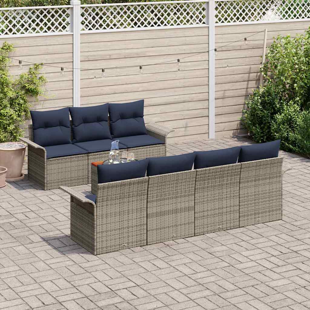 Σετ Καναπέ Κήπου 8 pcs Γκρι και Navy Blue συνθετικό ρατάν - Pakobazaar