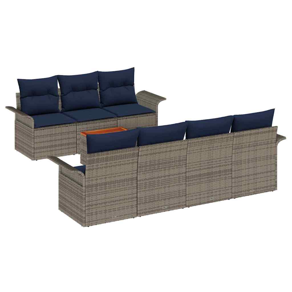 Σετ Καναπέ Κήπου 8 pcs Γκρι και Navy Blue συνθετικό ρατάν - Pakobazaar