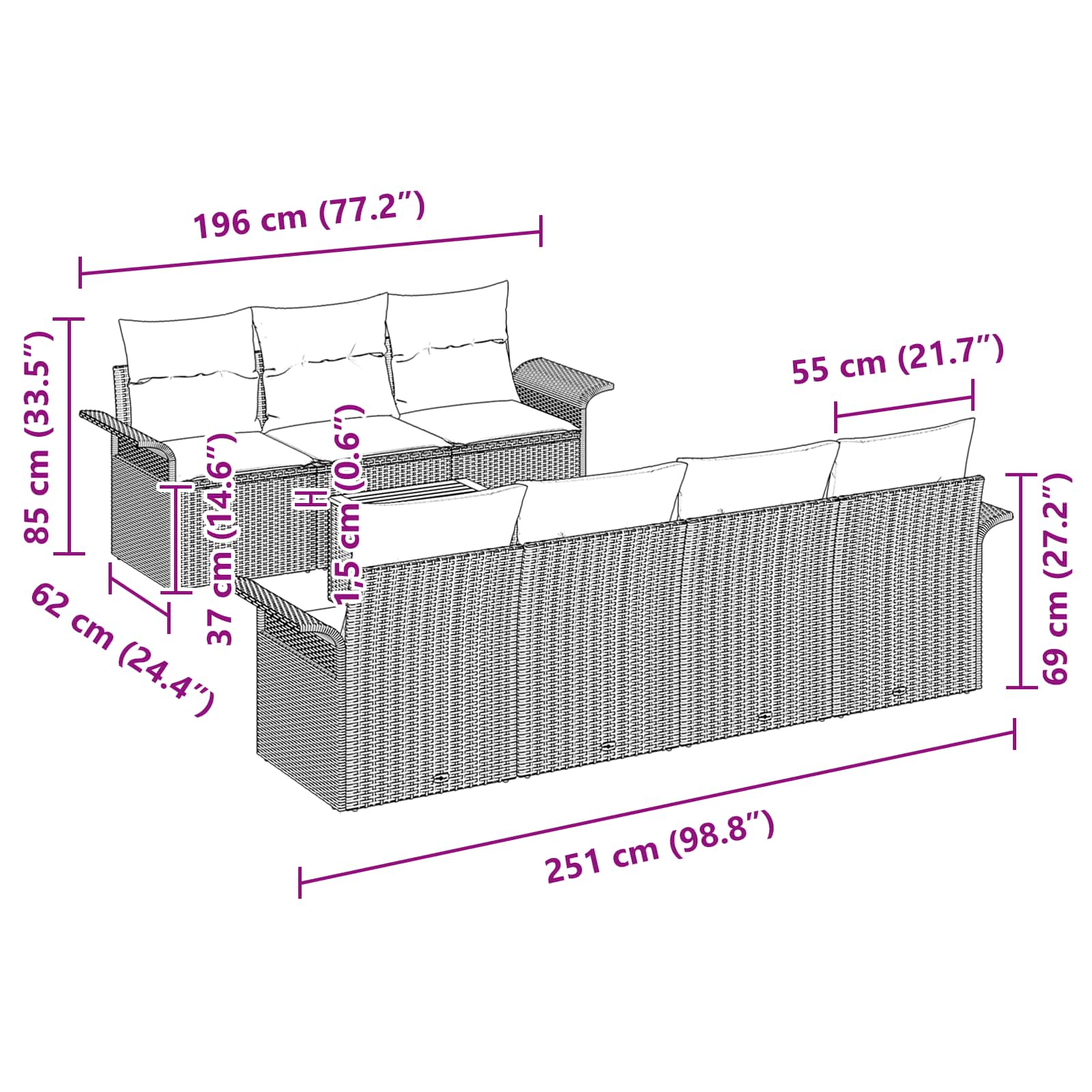 Σετ Καναπέ Κήπου 8 pcs Μαύρο και Τυρκουάζ συνθετικό ρατάν - Pakobazaar