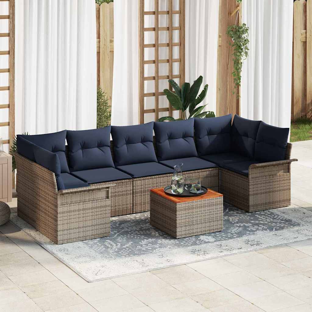 Σετ Καναπέ Κήπου 8 pcs Γκρι και Navy Blue συνθετικό ρατάν - Pakobazaar