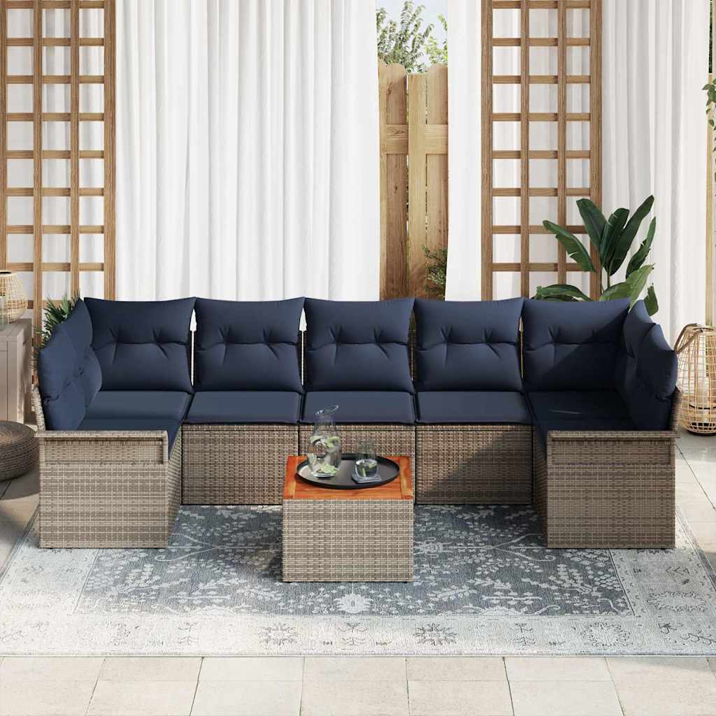 Σετ Καναπέ Κήπου 8 pcs Γκρι και Navy Blue συνθετικό ρατάν - Pakobazaar