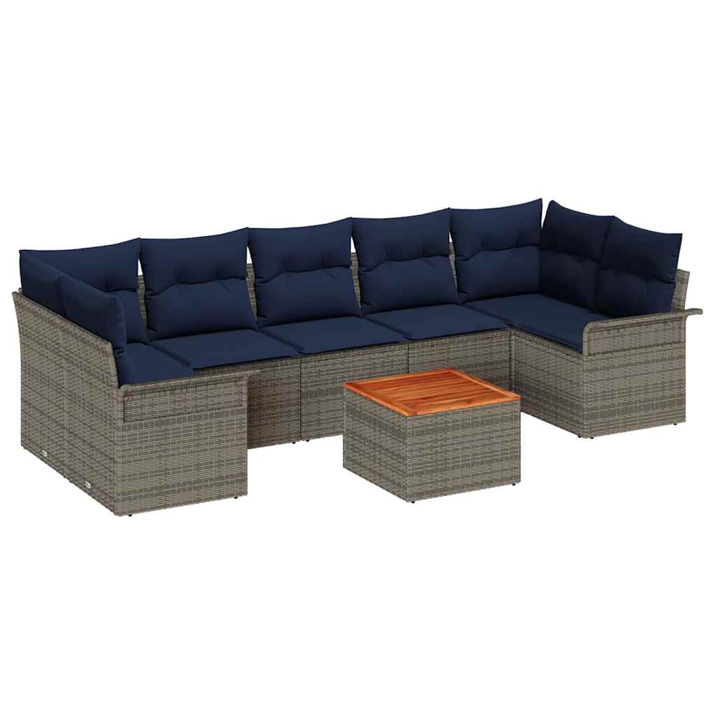 Σετ Καναπέ Κήπου 8 pcs Γκρι και Navy Blue συνθετικό ρατάν - Pakobazaar