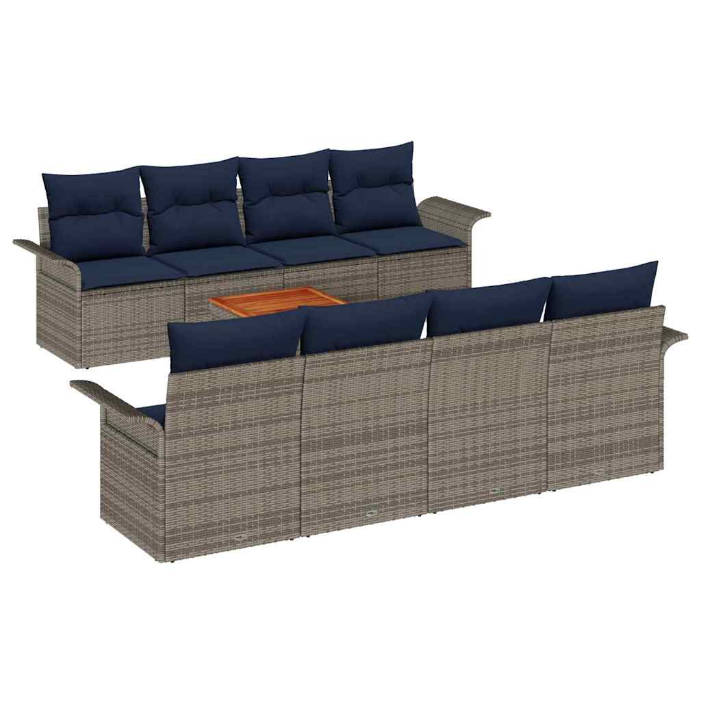 Σετ Καναπέ Κήπου 9 pcs Γκρι και Navy Blue συνθετικό ρατάν - Pakobazaar