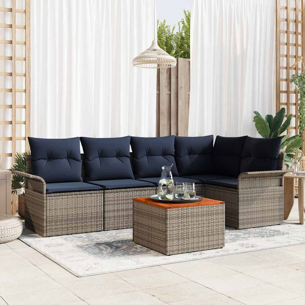 Σετ Καναπέ Κήπου 6 pcs Γκρι και Navy Blue συνθετικό ρατάν - Pakobazaar