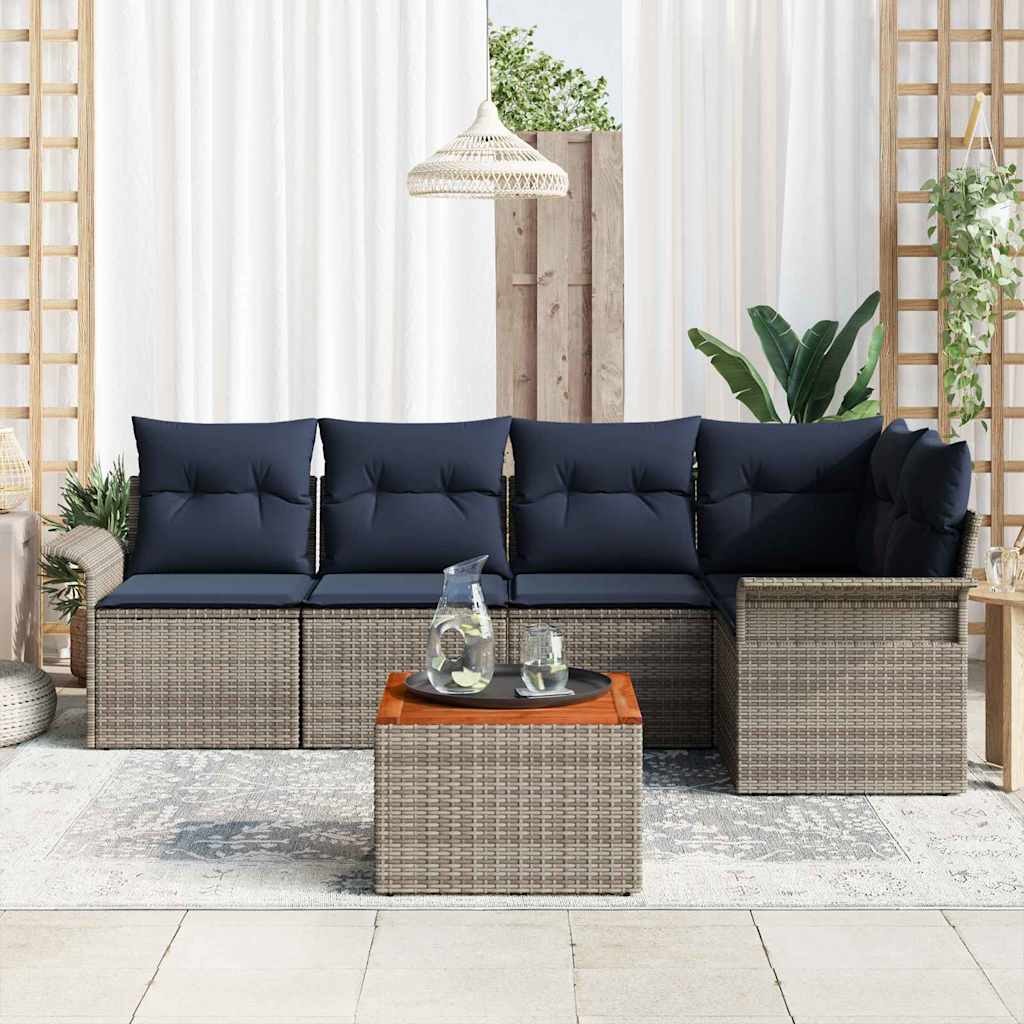 Σετ Καναπέ Κήπου 6 pcs Γκρι και Navy Blue συνθετικό ρατάν - Pakobazaar