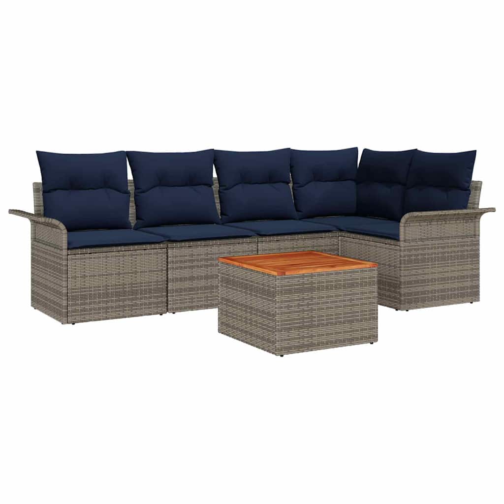 Σετ Καναπέ Κήπου 6 pcs Γκρι και Navy Blue συνθετικό ρατάν - Pakobazaar