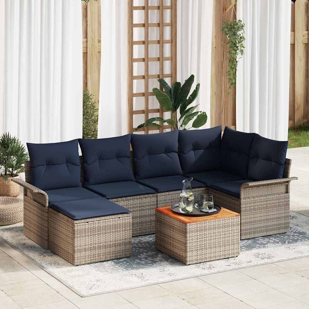 Σετ Καναπέ Κήπου 7 pcs Γκρι και Navy Blue συνθετικό ρατάν - Pakobazaar