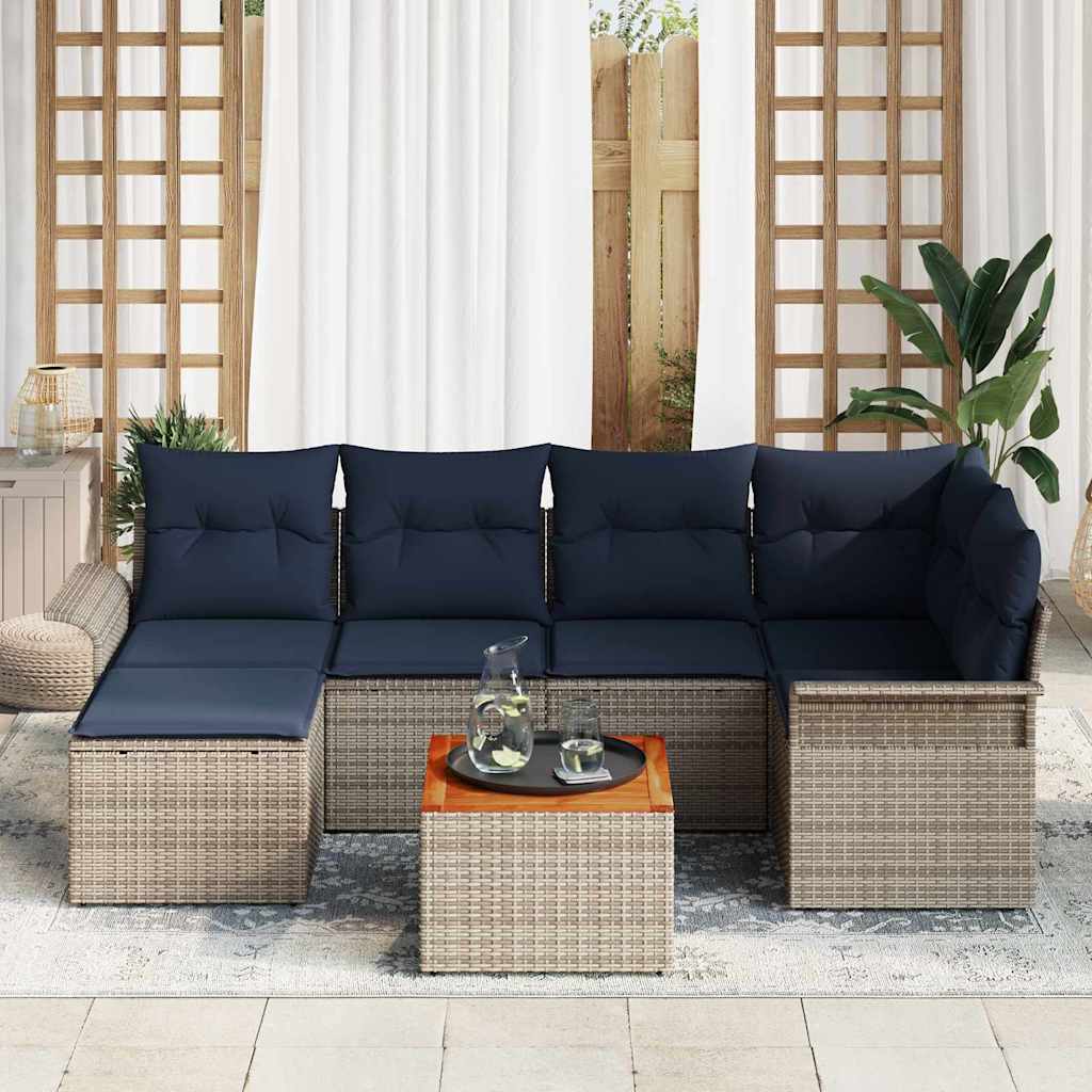 Σετ Καναπέ Κήπου 7 pcs Γκρι και Navy Blue συνθετικό ρατάν - Pakobazaar