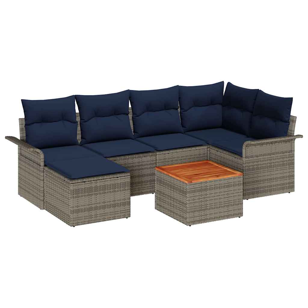 Σετ Καναπέ Κήπου 7 pcs Γκρι και Navy Blue συνθετικό ρατάν - Pakobazaar