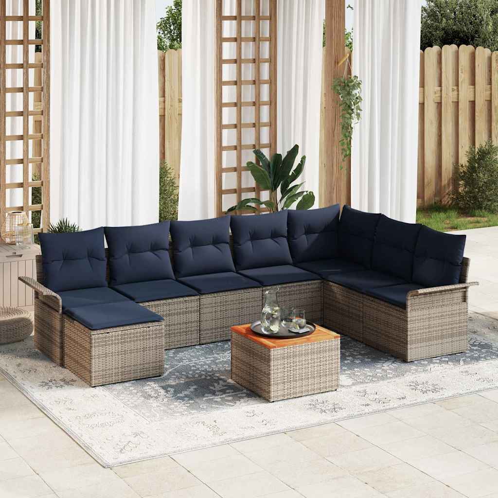 Σετ Καναπέ Κήπου 9 pcs Γκρι και Navy Blue συνθετικό ρατάν - Pakobazaar
