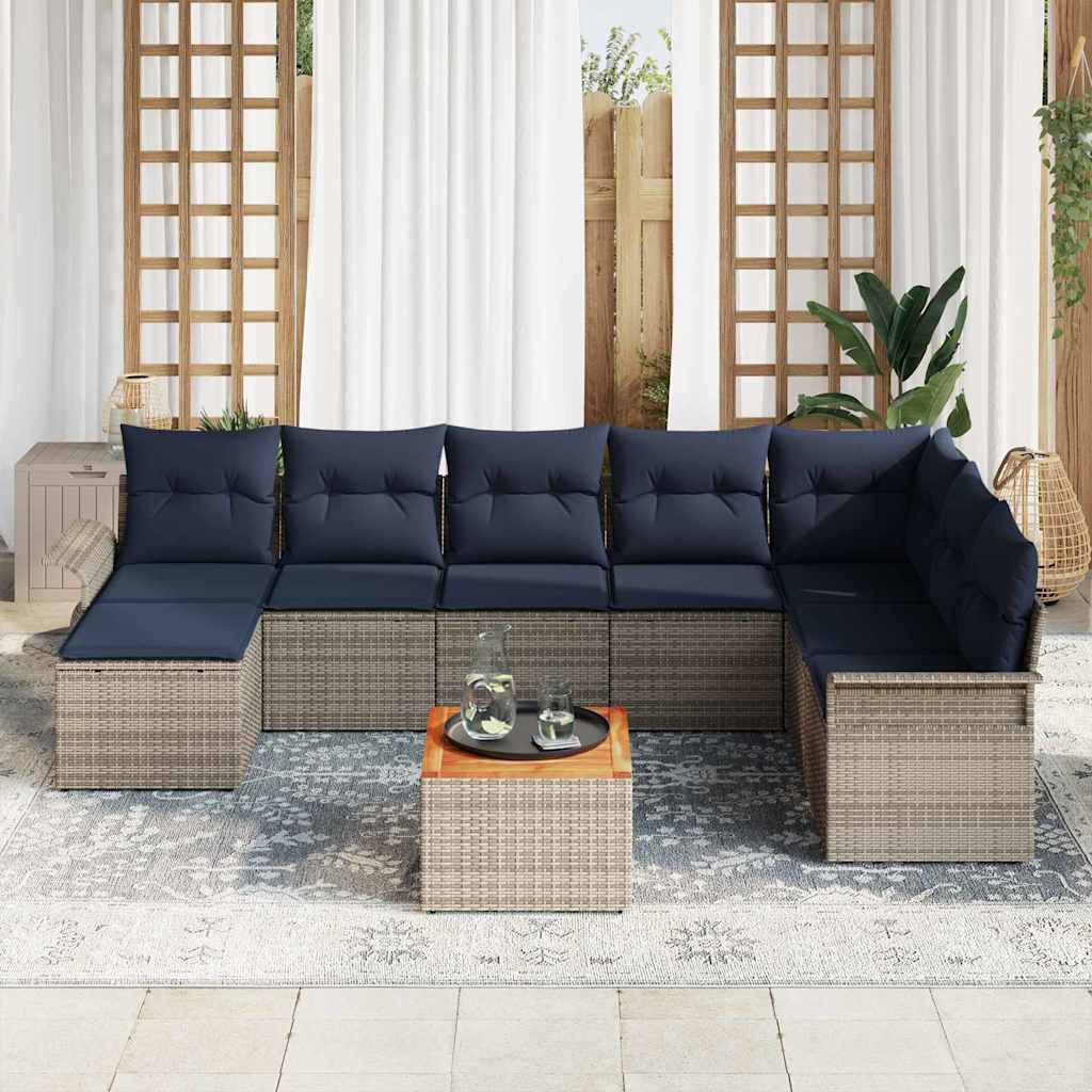 Σετ Καναπέ Κήπου 9 pcs Γκρι και Navy Blue συνθετικό ρατάν - Pakobazaar