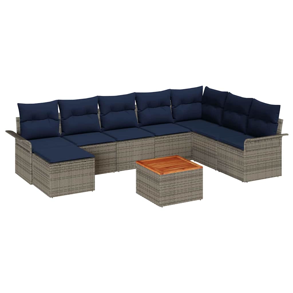 Σετ Καναπέ Κήπου 9 pcs Γκρι και Navy Blue συνθετικό ρατάν - Pakobazaar