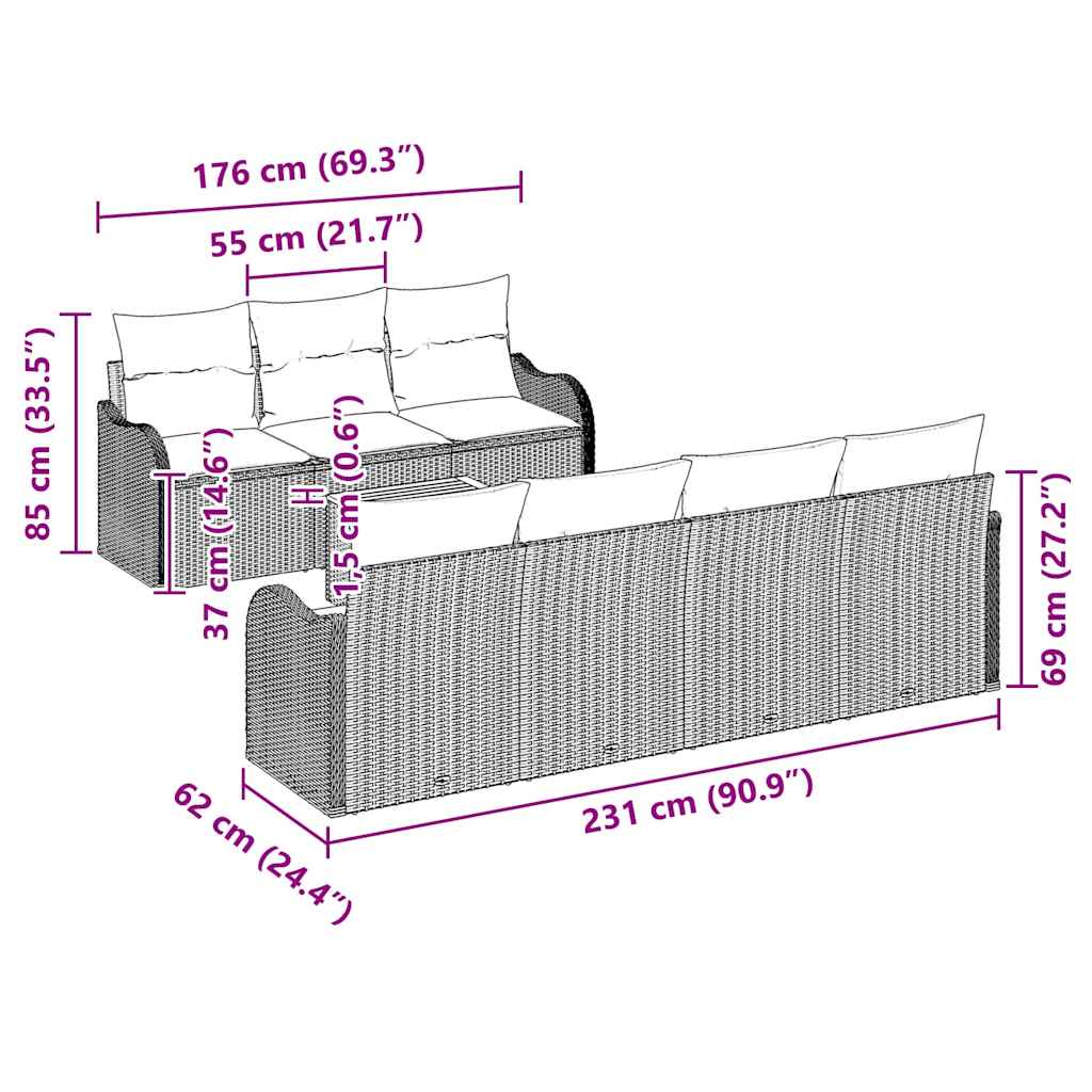 Σετ Καναπέ Κήπου με αποθήκευση 8 pcs Γκρι συνθετικό ρατάν