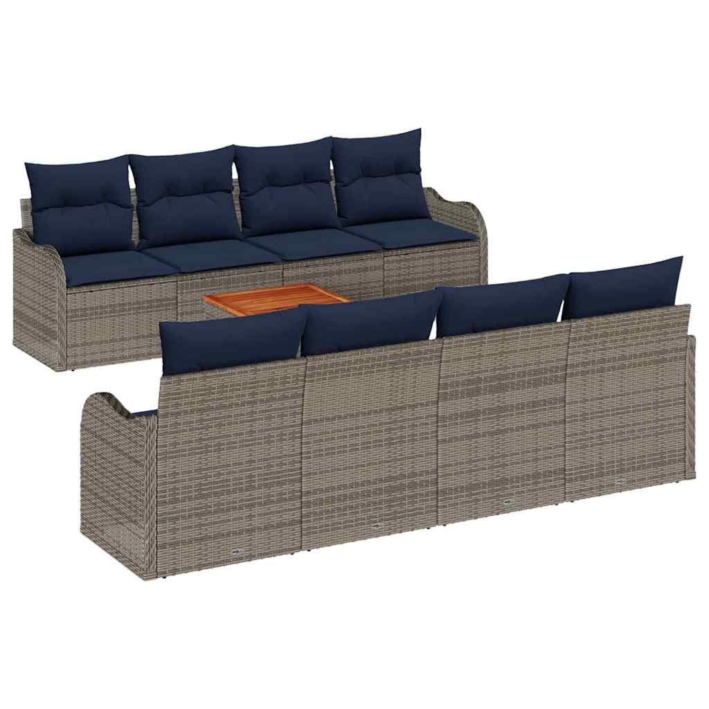 Σετ Καναπέ Κήπου 9 τμχ. Γκρι και Navy Blue συνθετικό ρατάν