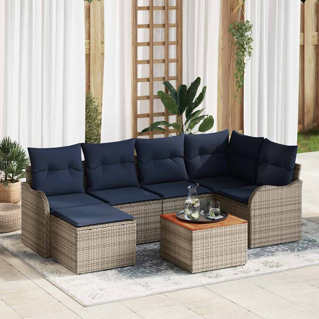 Σετ Καναπέ Κήπου 7 τμχ. Γκρι και Navy Blue συνθετικό ρατάν