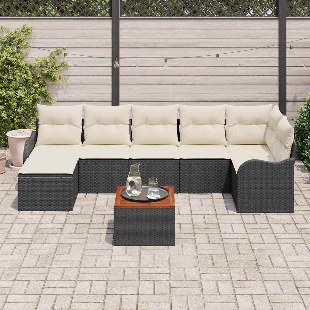 Σετ Καναπέ Κήπου 8 pcs Μαύρο και Κρέμα συνθετικό ρατάν - Pakobazaar