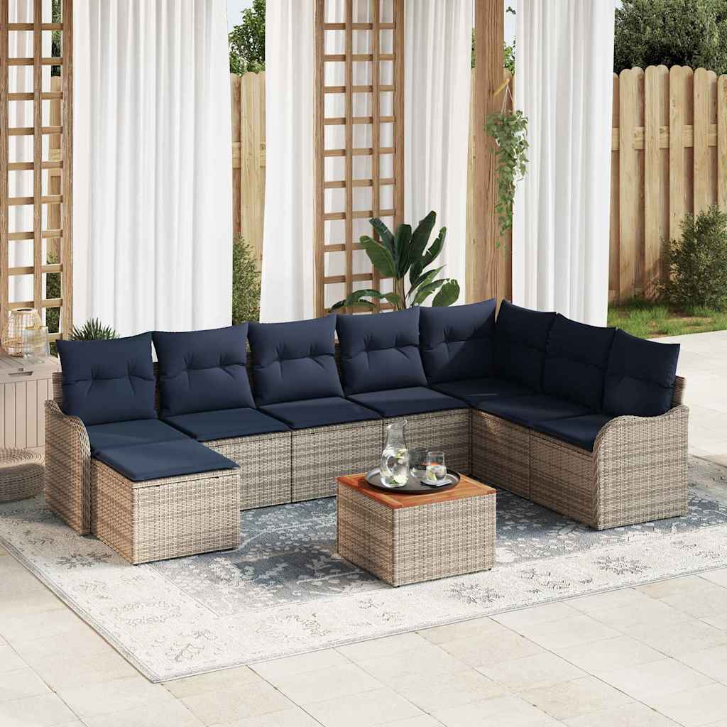 Σετ Καναπέ Κήπου 9 τμχ. Γκρι και Navy Blue συνθετικό ρατάν