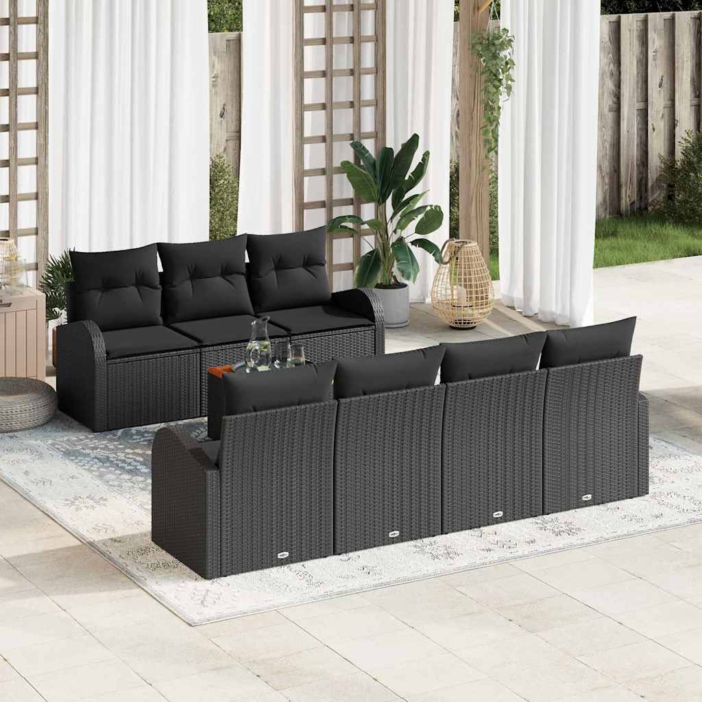 Σετ Καναπέ Κήπου με αποθήκευση 8 pcs Μαύρο συνθετικό ρατάν - Pakobazaar
