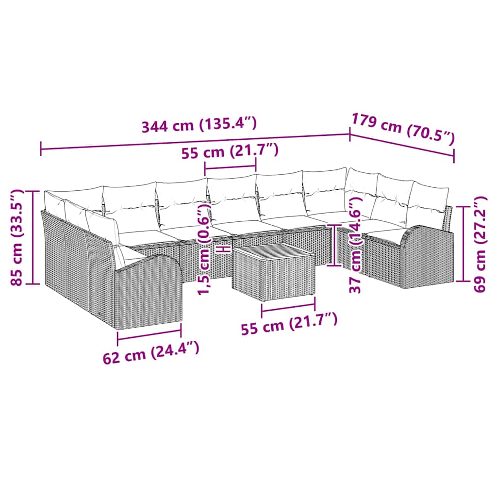 Σετ Καναπέ Κήπου 11 pcs Μαύρο και Κρέμα συνθετικό ρατάν - Pakobazaar